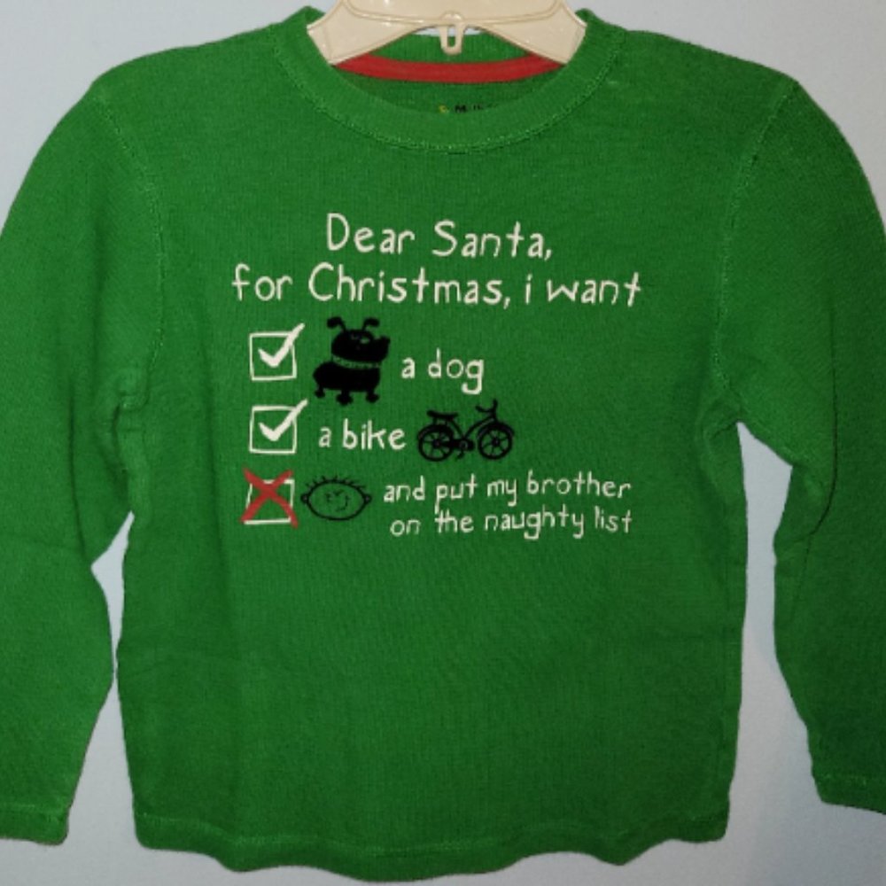 Jumping Beans LS Pullover Christmas Top Dear Santa I Want... Boy Girl Size M 5/6